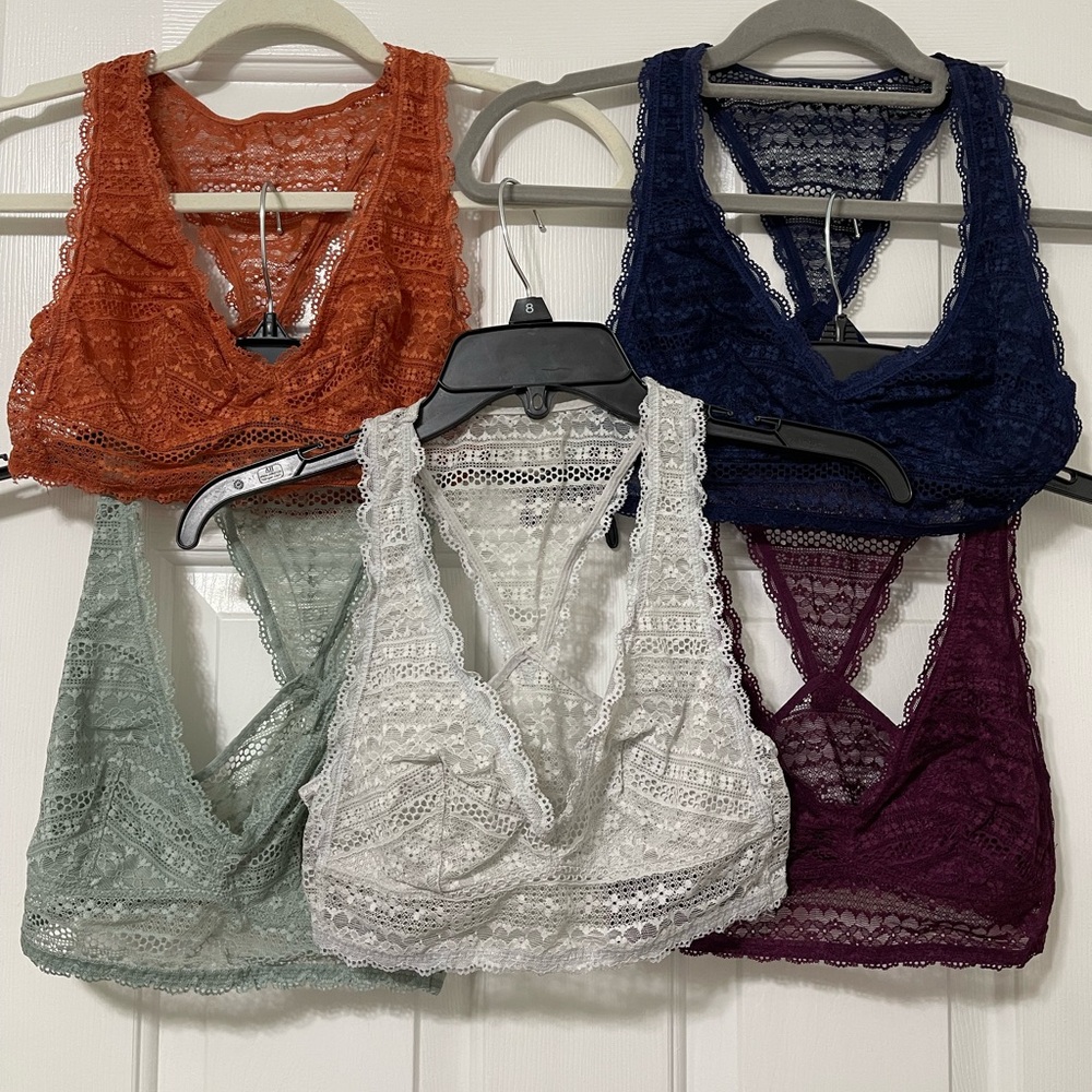 Victoria’s Secret Lace Lined Bralette Set - gray, Navy, Brown, Green, Purple S